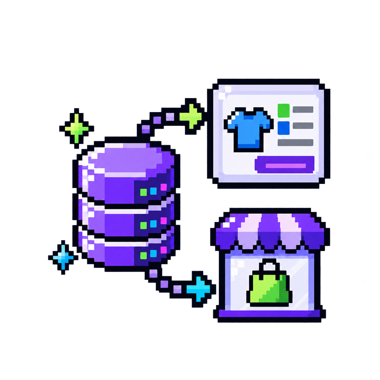 A database feeding a store profile and a storefront